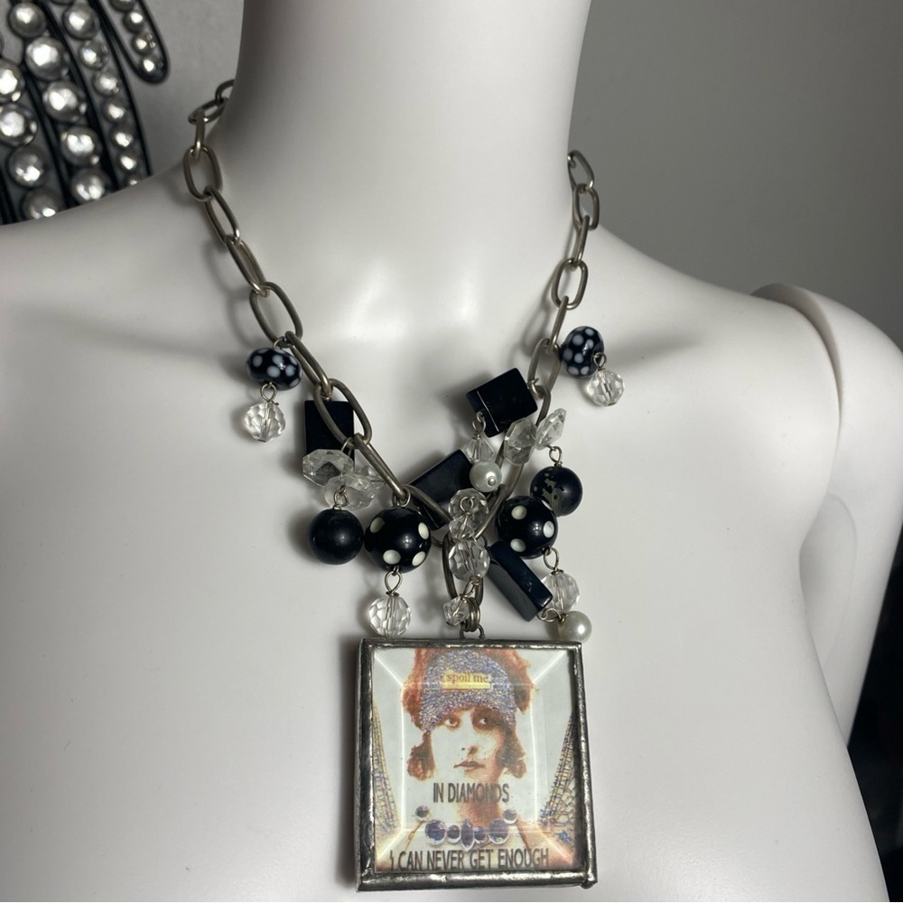 Vintage Ciclon Necklace, Chunky Links & Glass Beads from the 70s 24”